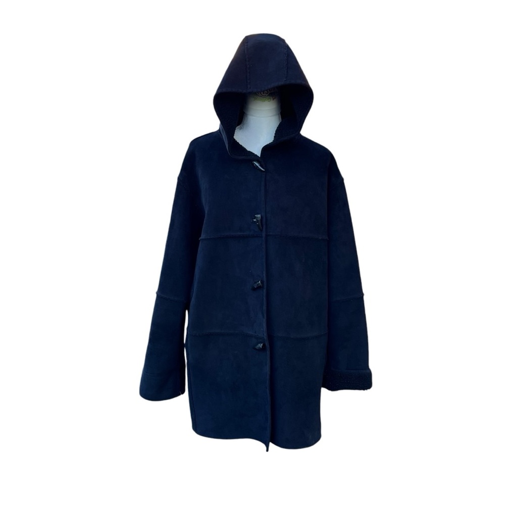 Lauren Ralph Lauren Suede Sherpa Teddy Bear Faux Fur Hooded Coat Y2K Size XL